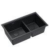 QUADRON | LOGAN 120 | granitowy zlewozmywak kuchenny PURE CARBON + CZARNY MAT | wymiar: 76 x 45 x 23,5 cm | 2-komorowy wpuszczany | podbudowa szafki od: 80 cm HQL7645U7BLMI